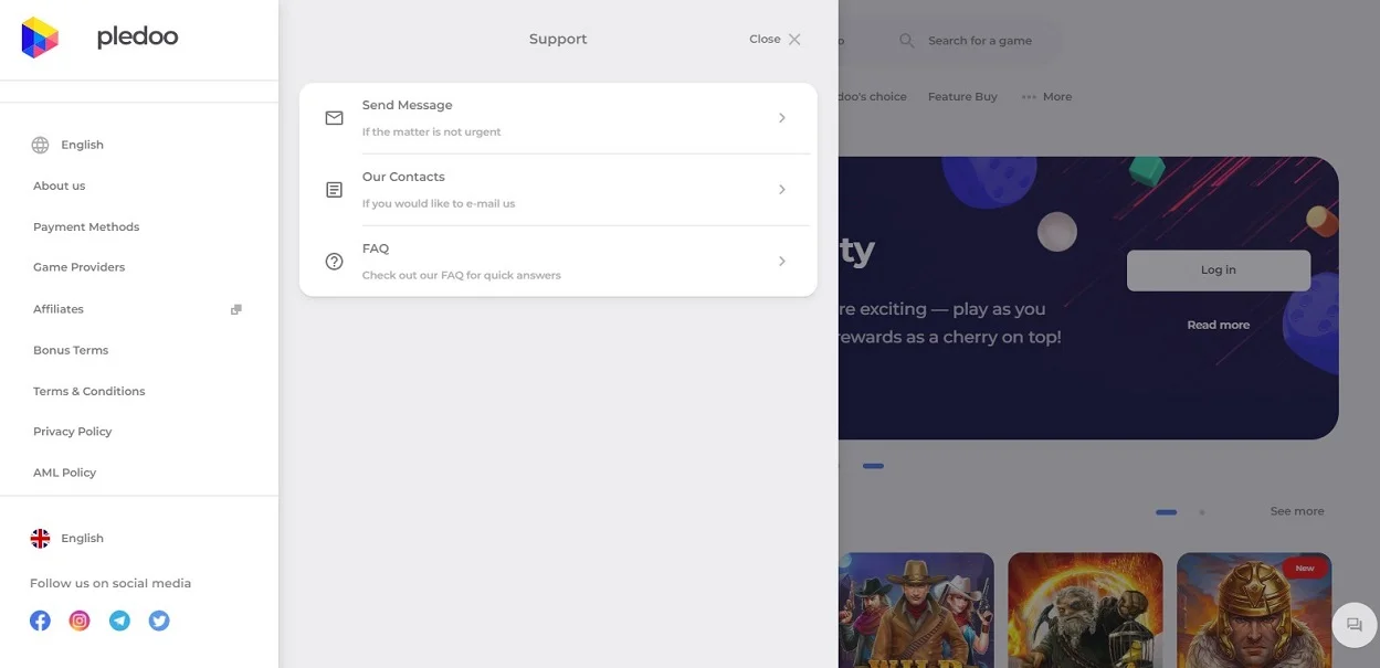 support pledoo casino