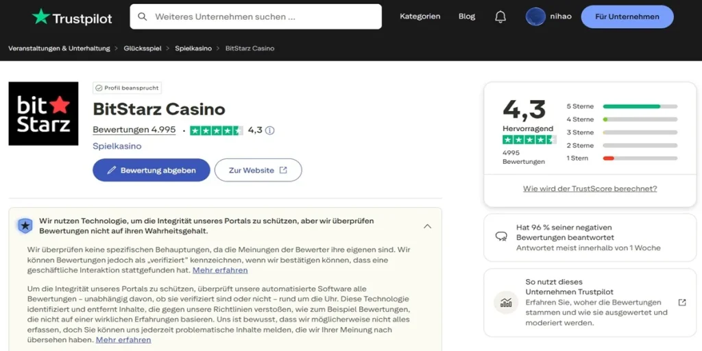 BitStarz Casino Erfahrungen und echte Nutzerbewertungen auf Trustpilot