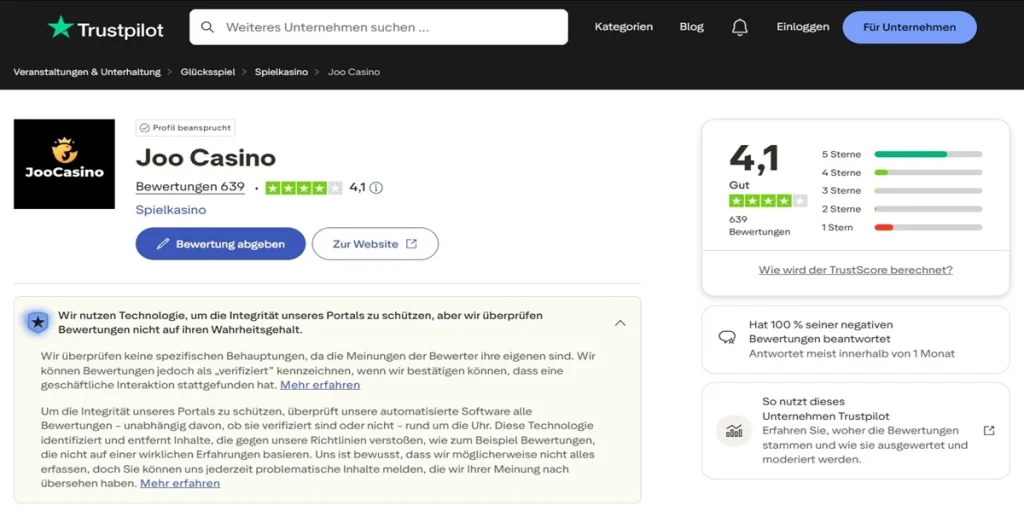 Trustpilot Joo Casino