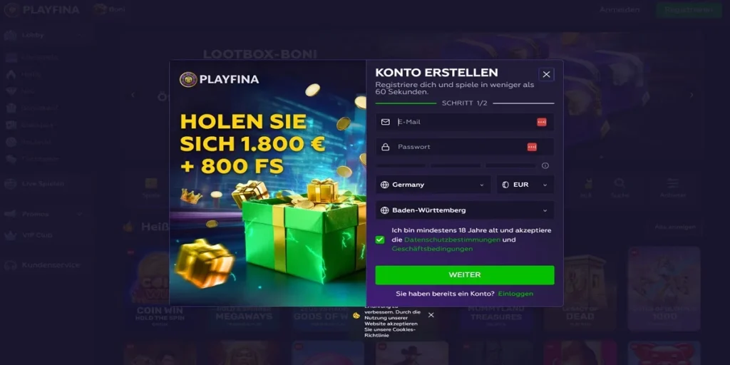 Anmeldung & Registrierung Playfina