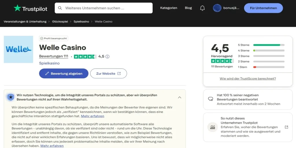 Welle Casino Trustpilot