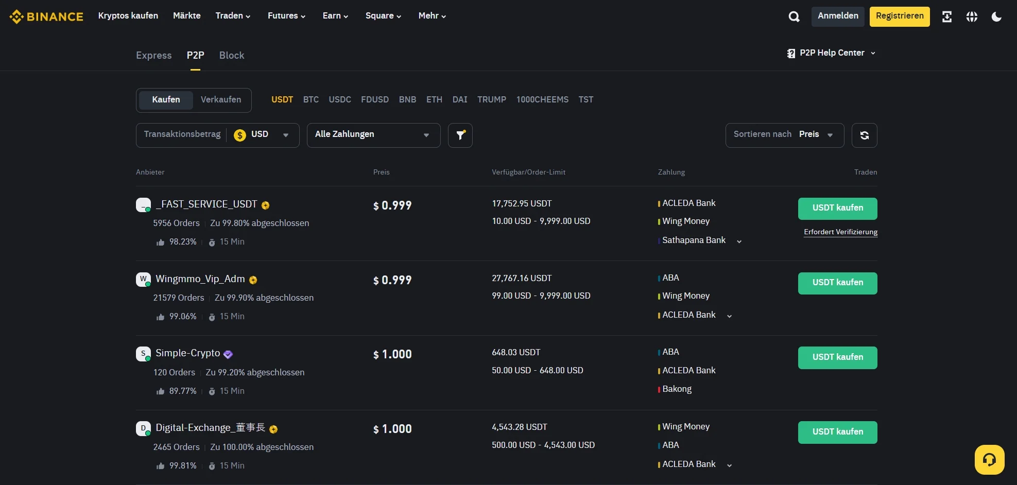 USDT-Deposit im Online-Casino