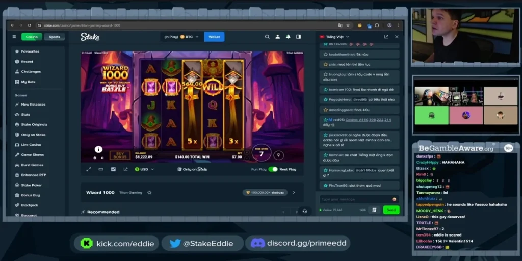 eddie stream stake casino on kick