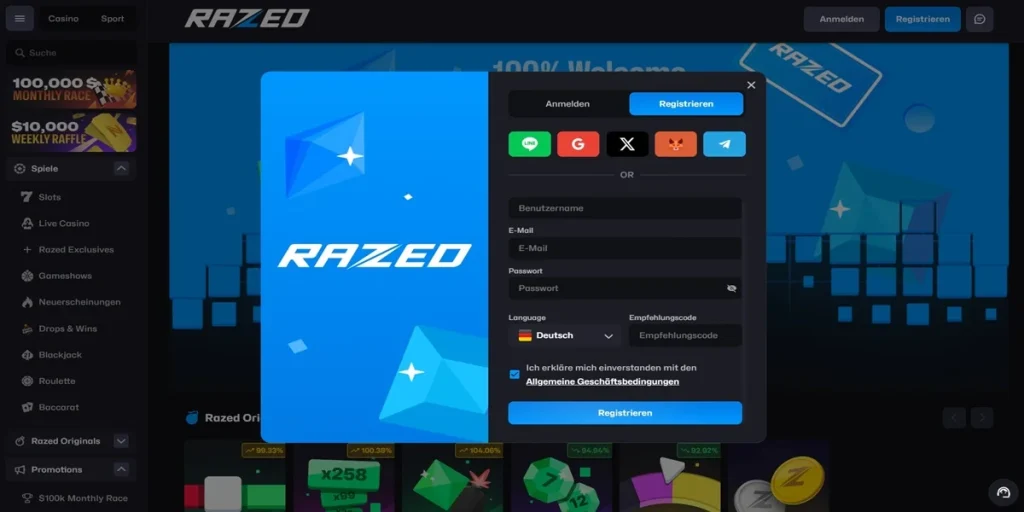 Razed Anmeldung & Login