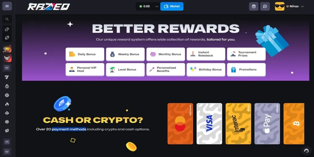 razed casino payment methods