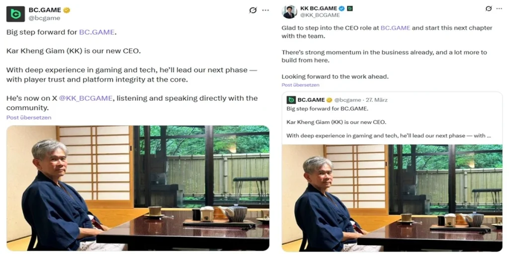 BC.GAME kündigt Führungswechsel an und bestätigt Kar Kheng Giam als neuen CEO