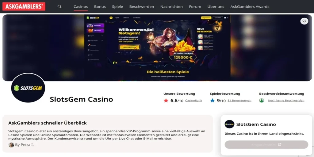 SlotsGem Casino Bewertungen 
