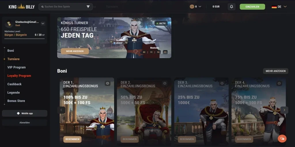 Turniere King Billy Casino