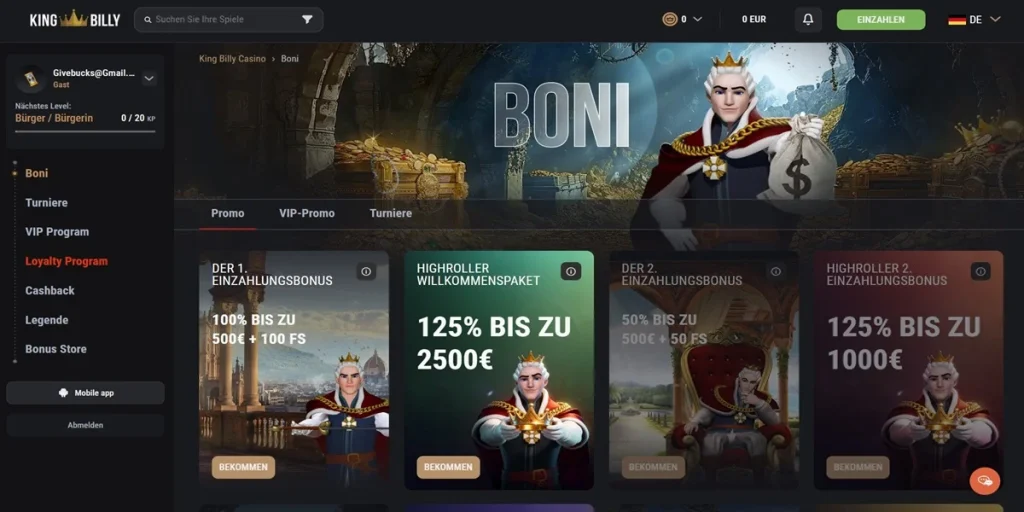 King Billy Casino Bonusse