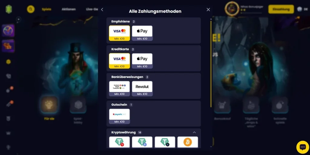 Zahlungen & Auszahlung Slotsgem Casino