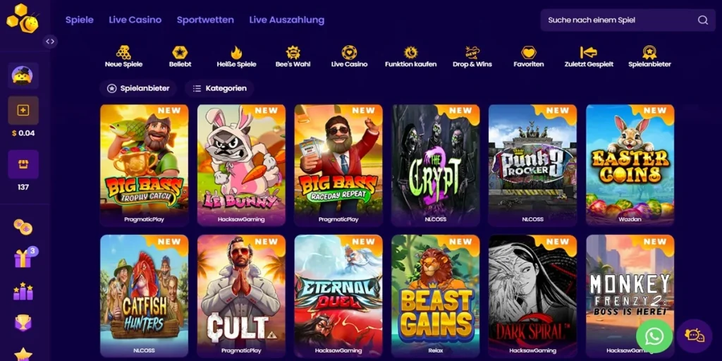 Spieleangebot Wazbee Casino